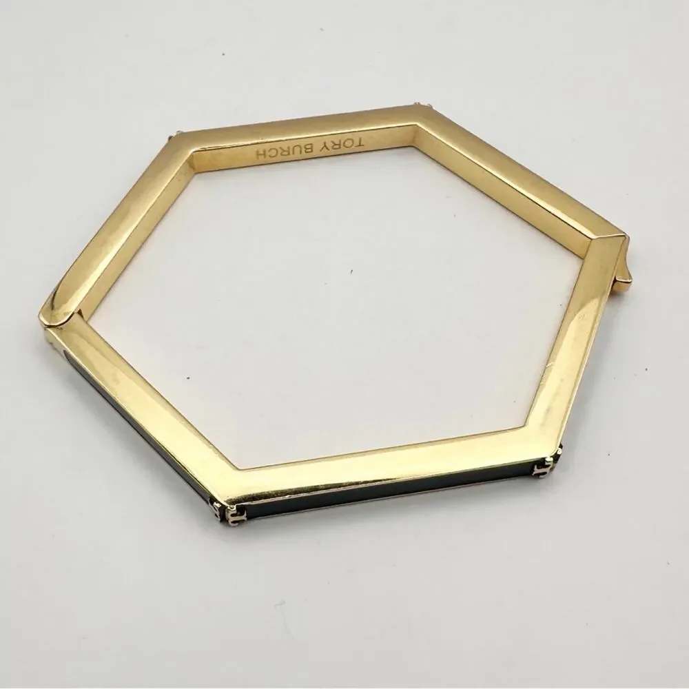 Tory Burch Hexagon Logo Bracelet Black Enamel Gold Modern Designer Jewelry
